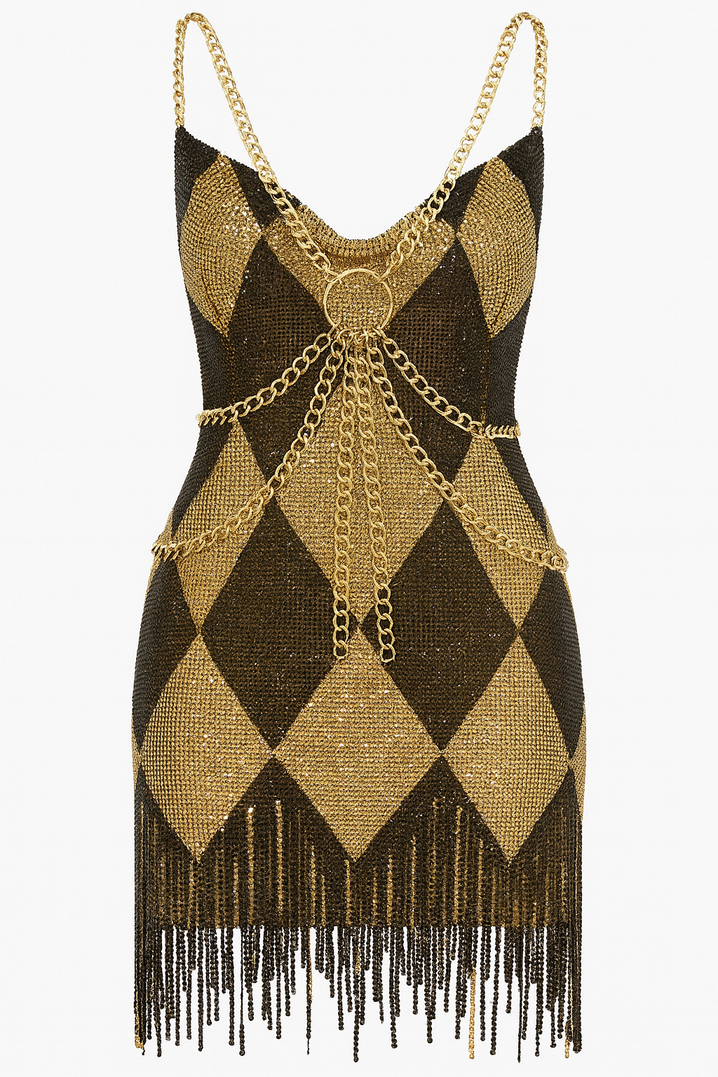 Midnight Masquerade Chain-Embellished Fringe Dress