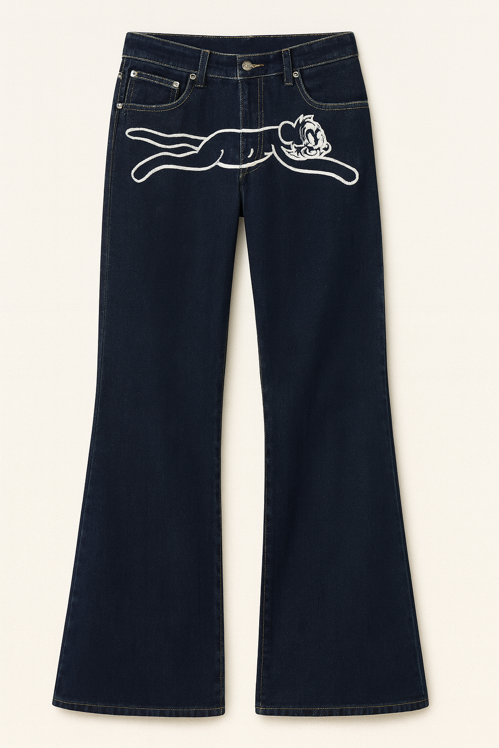 Wide-Leg Denim Jeans with Character Outline