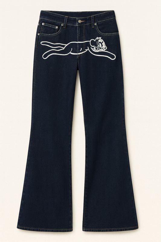 Wide-Leg Denim Jeans with Character Outline