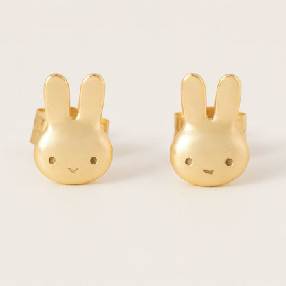 Golden Bunny Charm Necklace & Stud Earrings Set