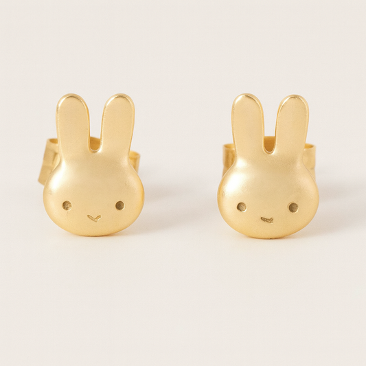 Golden Bunny Charm Necklace & Stud Earrings Set