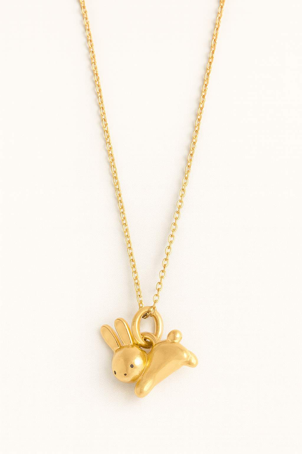 Golden Bunny Charm Necklace & Stud Earrings Set