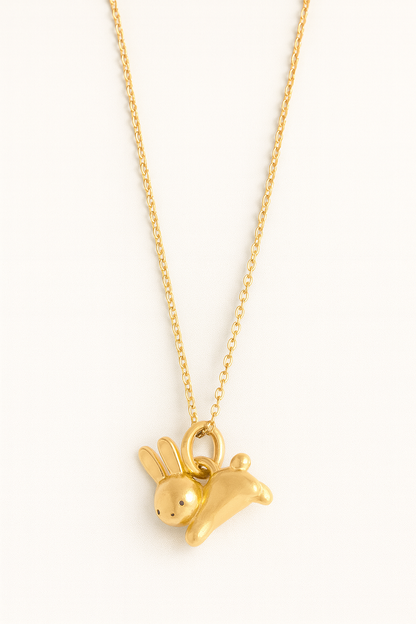Golden Bunny Charm Necklace & Stud Earrings Set
