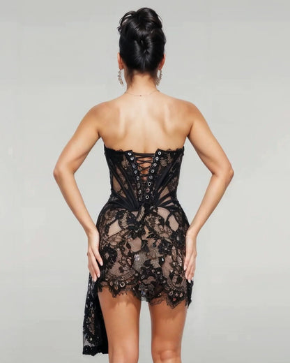 Romantic Strapless Lace Corset Dress