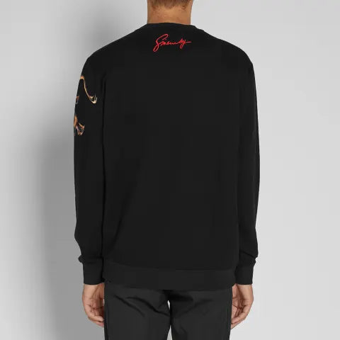 Black Crewneck Sweatshirt with Roaring Lion Graphic