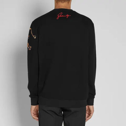 Black Crewneck Sweatshirt with Roaring Lion Graphic