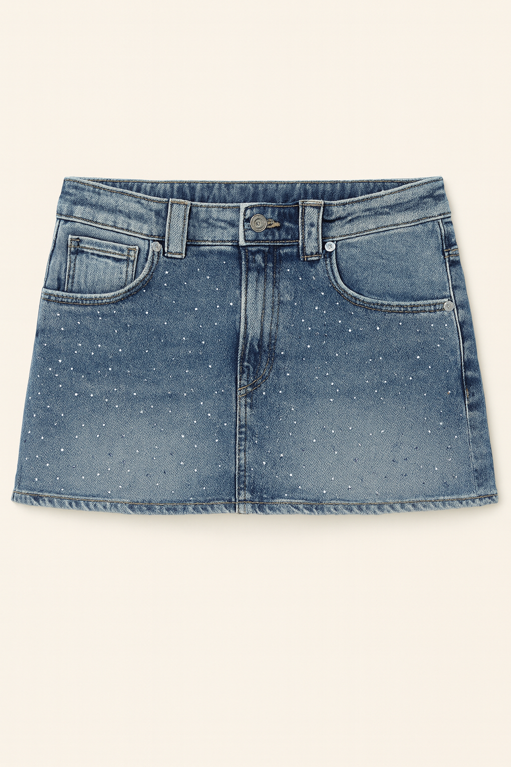 Crystal Studded Denim Mini Skort