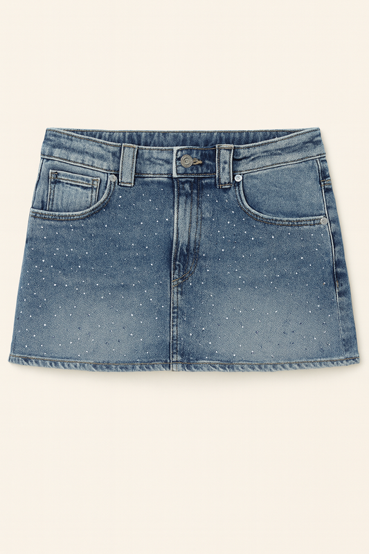 Crystal Studded Denim Mini Skort