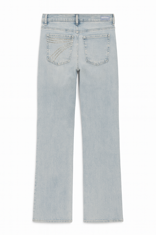 Light Wash Straight-Leg Jeans with Chain Detail