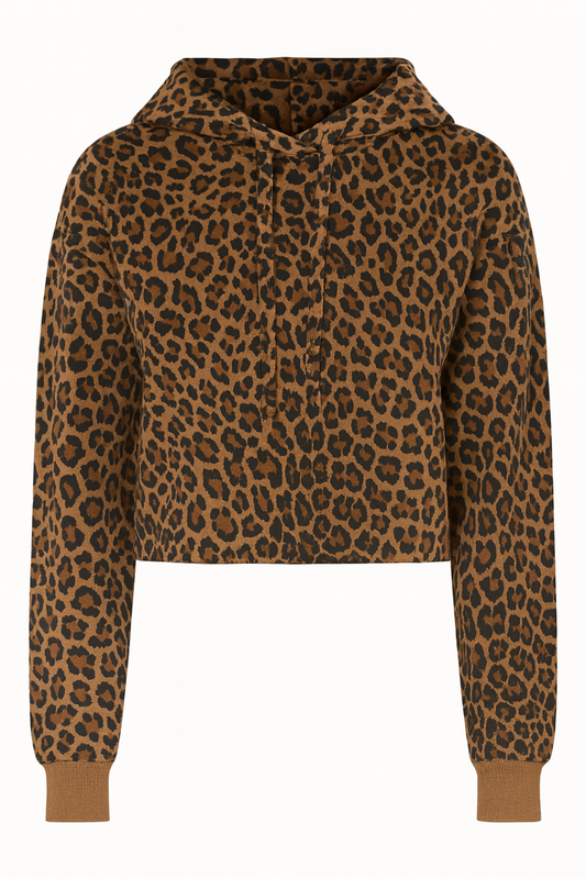 Cropped Leopard Pattern Hoodie Jacket