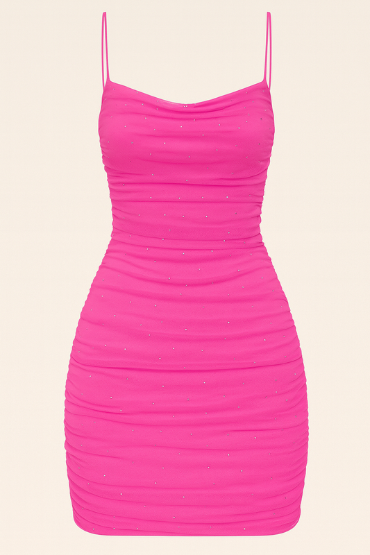 Glam Sparkle Mesh Ruched Mini Dress