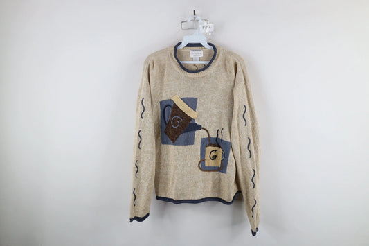 Artistic Coffee Motif Knit Jumper